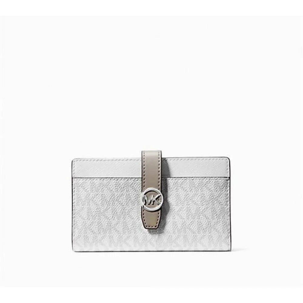 New Michael Kors Greenwich Medium Signature Logo Wallet Optic White Multi